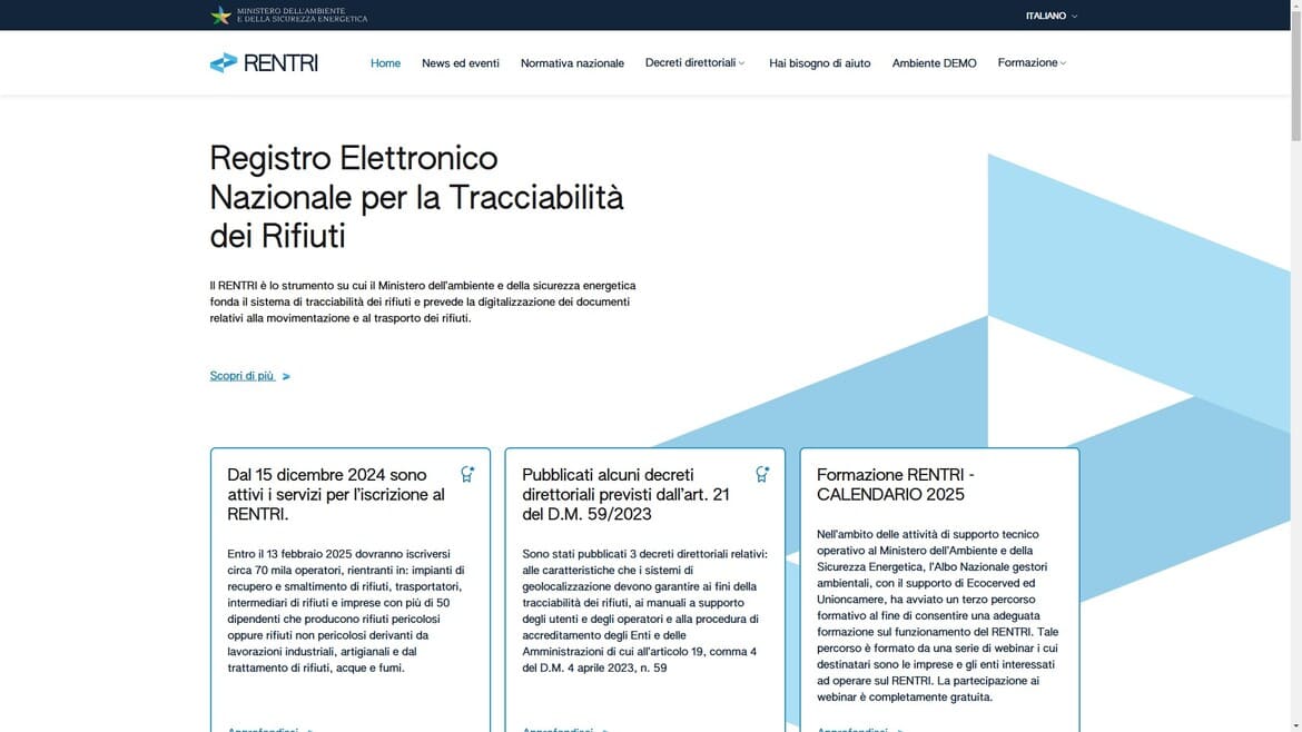 La schermata del sito del RENTRi